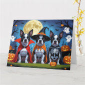 Carte Chiens de Boston Terrier Citrouille Halloween Funn (Fleur jaune)