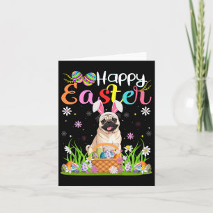 Carte Chiens de carlin Joyeux Oeufs de Pâques Chasse Bun