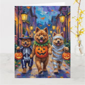 Carte Chiens de Chow Chow Trick or Treating Halloween Co (Fleur jaune)