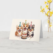 Carte Chiens de Corgi d'anniversaire (Fleur jaune)