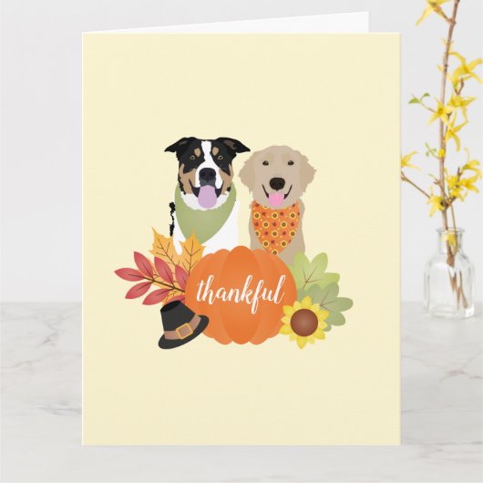 Carte Chiens de grâce Thanksgiving Citrouilles de récolt (Fleur jaune)