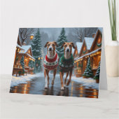 Carte Chiens de Greyhound Noël Fête de la neige (Devant)