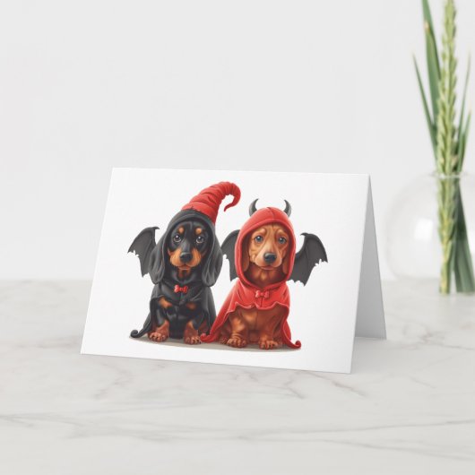 Carte Chiens de Halloween Dachshund Devil Bat (Devant)