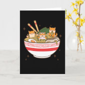 Carte Chiens de Kawaii mangeant Ramen (Fleur jaune)