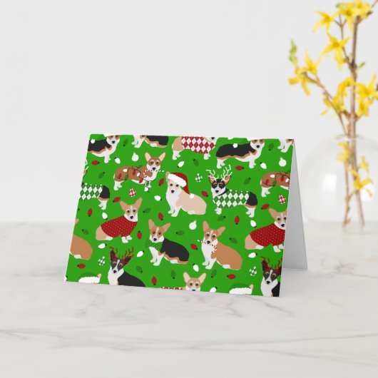 Carte Chiens de Noël Corgi (Fleur jaune)