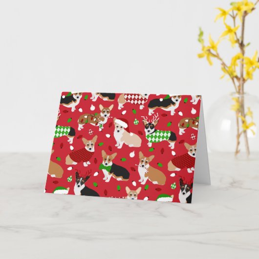 Carte Chiens de Noël Corgi (Fleur jaune)