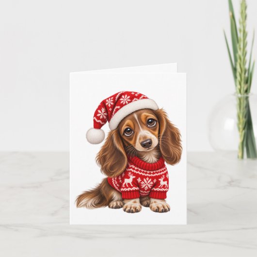 Carte Chiens de Noël Teckel chiots (Devant)