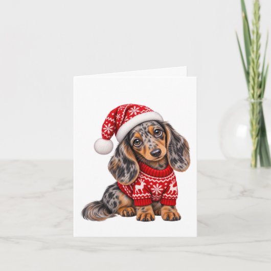 Carte Chiens de Noël Teckel chiots (Devant)