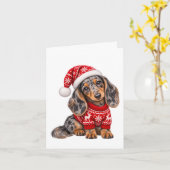 Carte Chiens de Noël Teckel chiots (Fleur jaune)