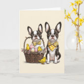 Carte Chiens de Pâques Boston Terrier (Fleur jaune)