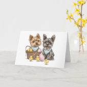 Carte Chiens de Pâques Yorkshire Terrier (Fleur jaune)
