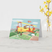 Carte Chiens de pilote d'avion Anniversaire (Fleur jaune)