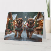 Carte Chiens de Terre-Neuve Noël Fête de la neige (Devant)