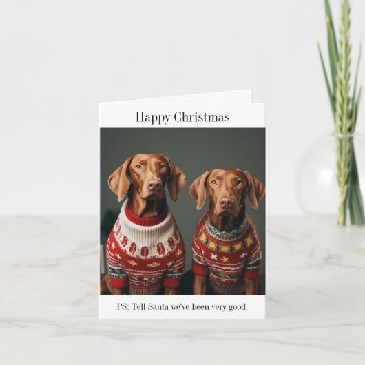 Carte Chiens de Vizla hongrois en pulls de Noël (Devant)