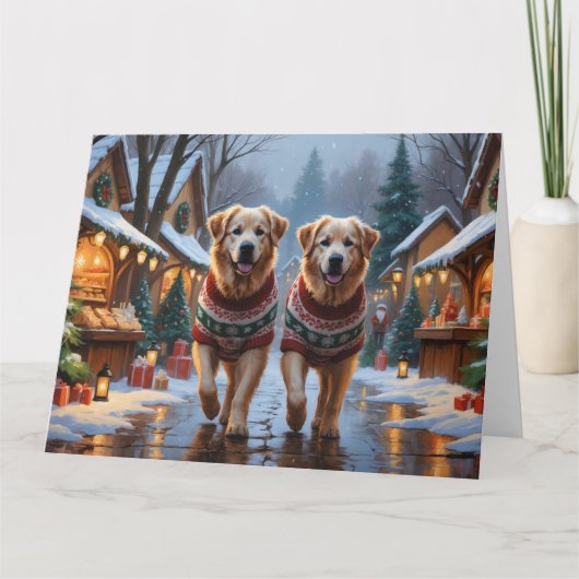Carte Chiens des Pyrénées Noël Fête de la Neige (Devant)