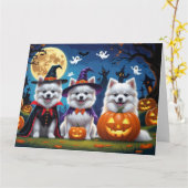 Carte Chiens d'Esquimau américains Citrouille Halloween  (Fleur jaune)