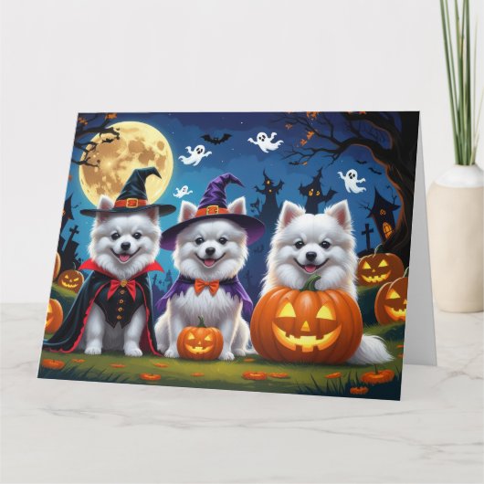 Carte Chiens d'Esquimau américains Citrouille Halloween  (Devant)