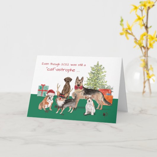 Carte Chiens Drôle Nouvel An 2023 Ancienne Année Catasto (Fleur jaune)