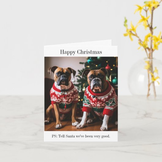 Carte Chiens en boîte dans les pulls de Noël (Fleur jaune)
