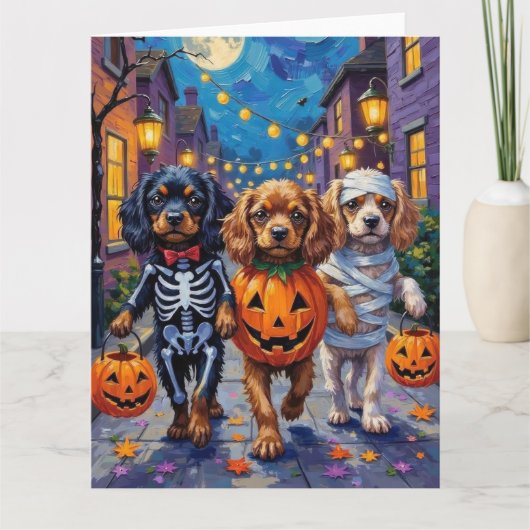 Carte Chiens Espagnols Tibétains En Costumes D'Halloween (Devant)