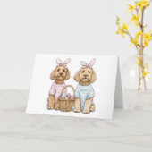 Carte Chiens Goldendoodle de Pâques (Fleur jaune)