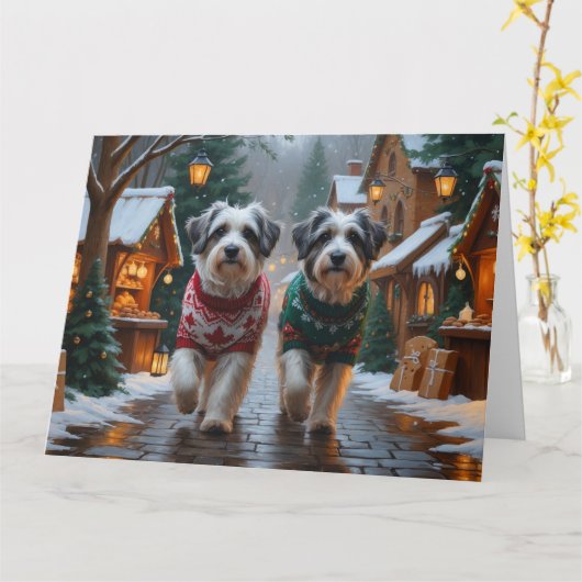 Carte Chiens Havanais Noël Neige Vacances (Fleur jaune)