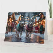 Carte Chiens Husky Sibériens Noël Fête de la neige (Devant)