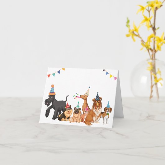 Carte Chiens joueurs fêtent  (Fleur jaune)