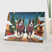Carte Chiens Kelpie australiens Noël Fête de la neige (Devant)
