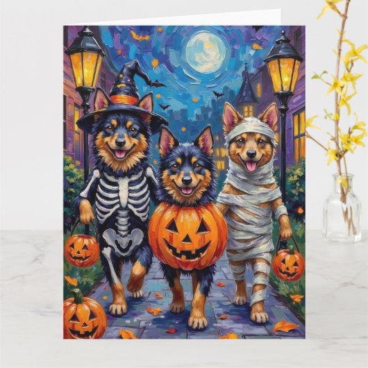 Carte Chiens Lapons Finlandais Trick ou Traiter Hallowee (Fleur jaune)