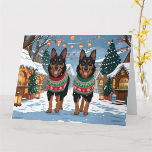 Carte Chiens Malinois belges Noël Fête de la Neige