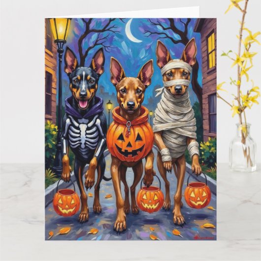 Carte Chiens Malinois Belges Trick-or-Treating Halloween (Fleur jaune)