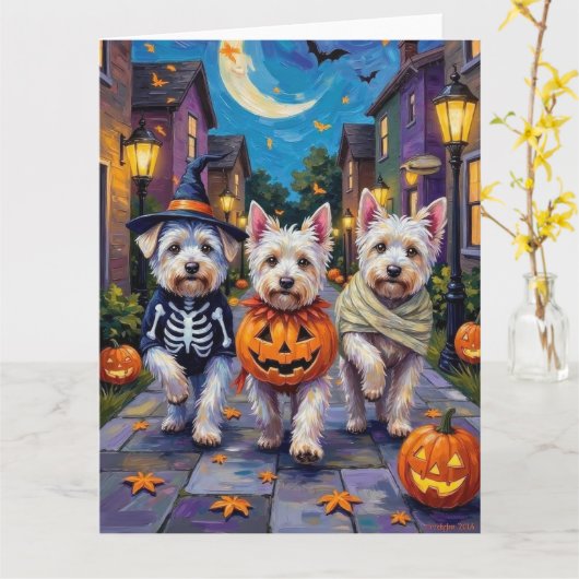 Carte Chiens maltais Costumes d'Halloween en Trick ou en (Fleur jaune)