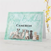 Carte Chiens mignons Joyeux anniversaire (Fleur jaune)