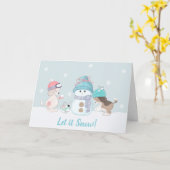 Carte Chiens mignons Laisser passer ses vacances de neig (Fleur jaune)