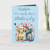 Carte Chiens mignons nom bleu Saint Valentin (Devant)
