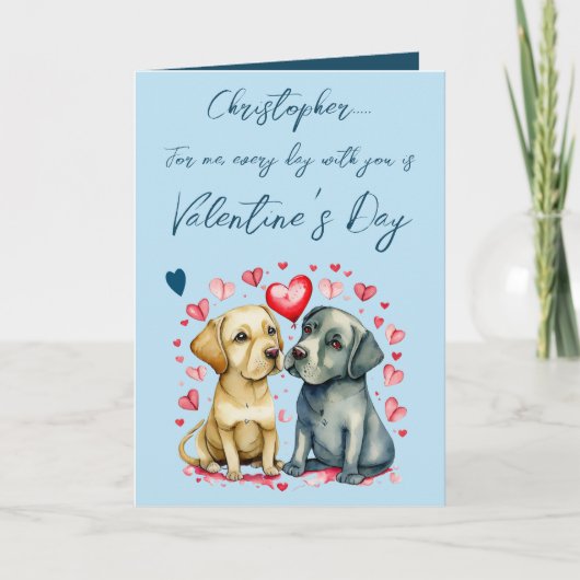 Carte Chiens mignons nom bleu Saint Valentin (Devant)