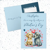Carte Chiens mignons nom bleu Saint Valentin
