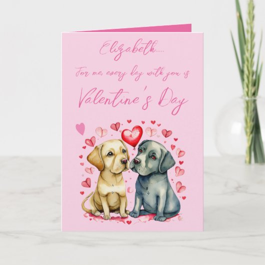 Carte Chiens mignons nom rose Saint Valentin (Devant)