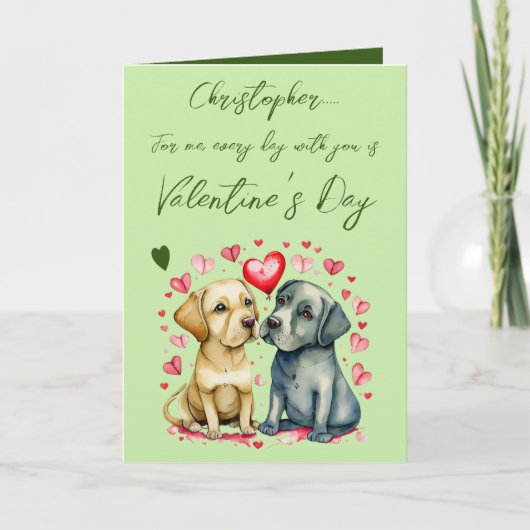 Carte Chiens mignons nom vert Saint Valentin (Devant)