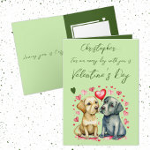 Carte Chiens mignons nom vert Saint Valentin