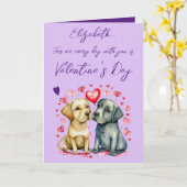 Carte Chiens mignons nom violet Saint-Valentin (Fleur jaune)