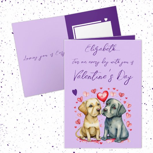 Carte Chiens mignons nom violet Saint-Valentin
