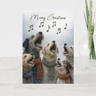 Carte Chiens qui chantent des chants de Noël dans des fl