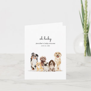 Carte Chiens races Baby Shower aquarelle double face