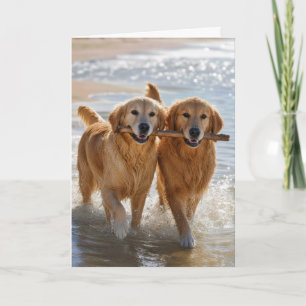 Carte Chiens Retrievers dorés d'anniversaire portant un