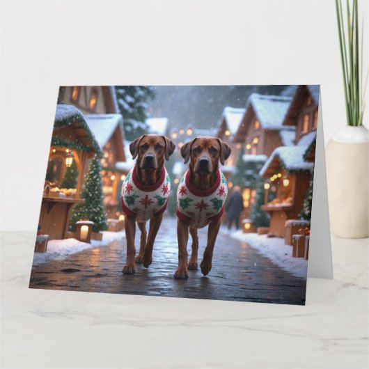 Carte Chiens Rhodesian Ridgeback Noël Neige Fêtes (Devant)