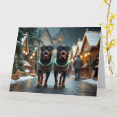 Carte Chiens Rottweiler Noël Neige Fêtes (Fleur jaune)