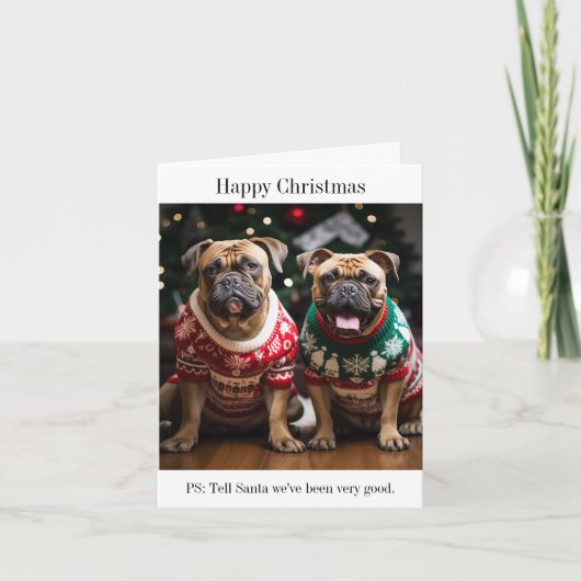 Carte Chiens taureaux mastiff en pulls de Noël (Devant)