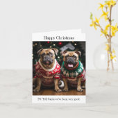 Carte Chiens taureaux mastiff en pulls de Noël (Fleur jaune)